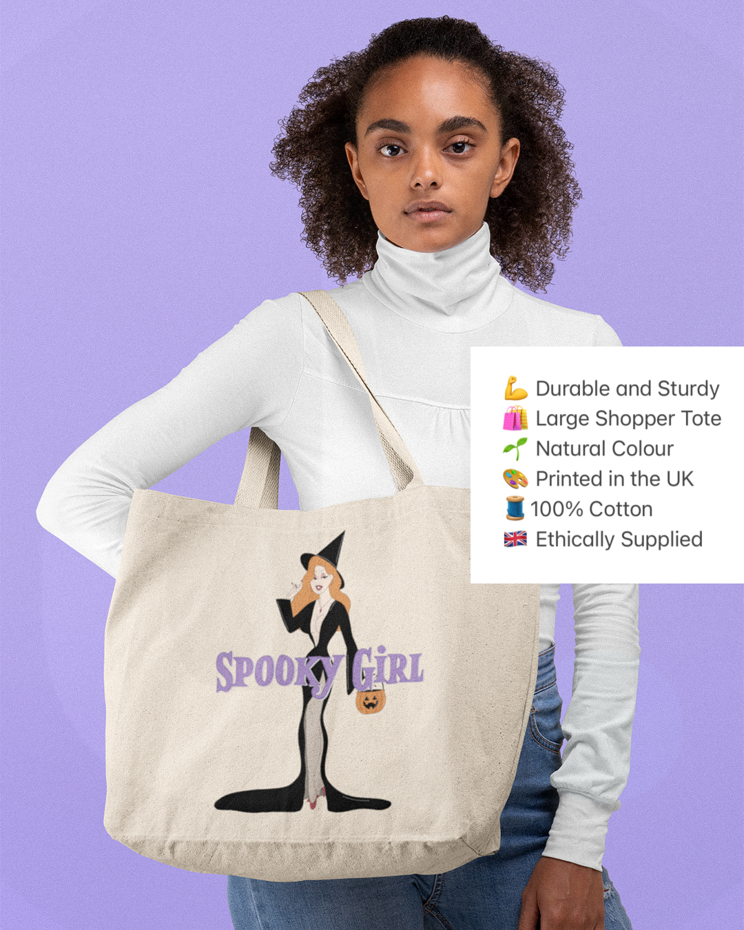 Spooky Girl Pin Up Halloween Tote Bag - Spooky Girl Pin Up Tote Bag - Pin Up Witch Tote Bag - Spooky Sexy Halloween Shopper Tote Bag