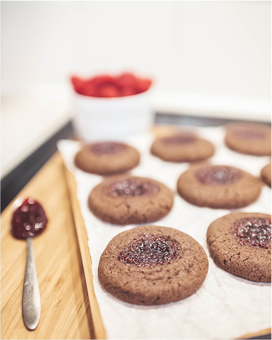 Chocolate and Raspberry Thumbprint Biscuits Recipe - Chocolate Thumbprint Biscuits