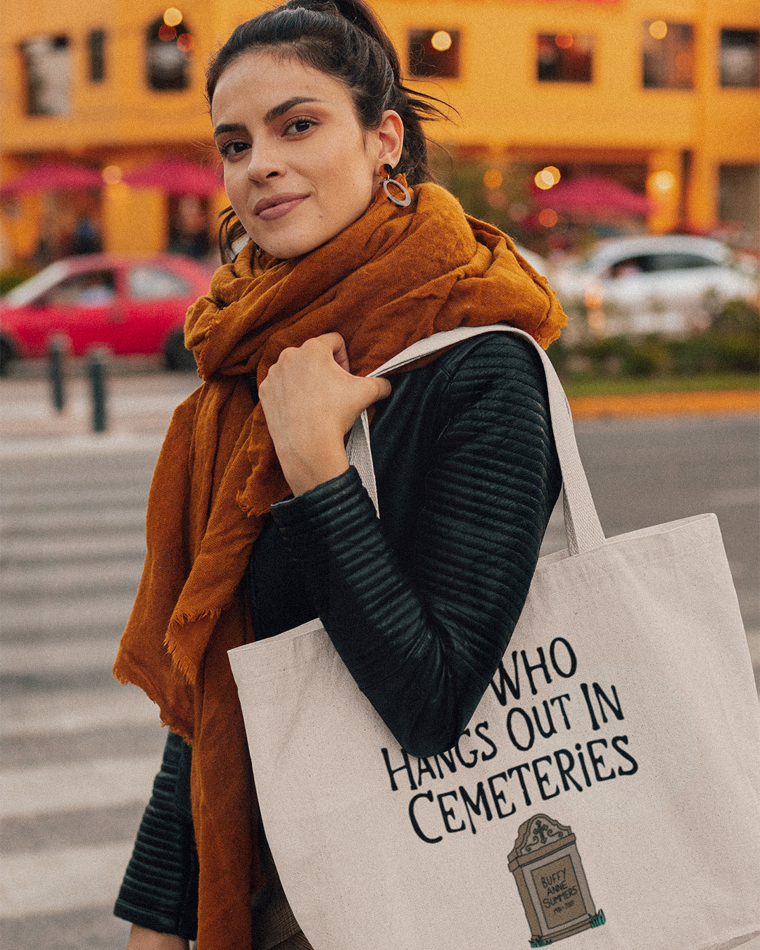 She Who Hangs Out In Cemeteries Tote Bag - Buffy The Vampire Slayer Inspired Tote Bag - Slayer Shopper Tote Bag - She Who Hangs Out In Cemeteries Buffy Inspired Tote Bag