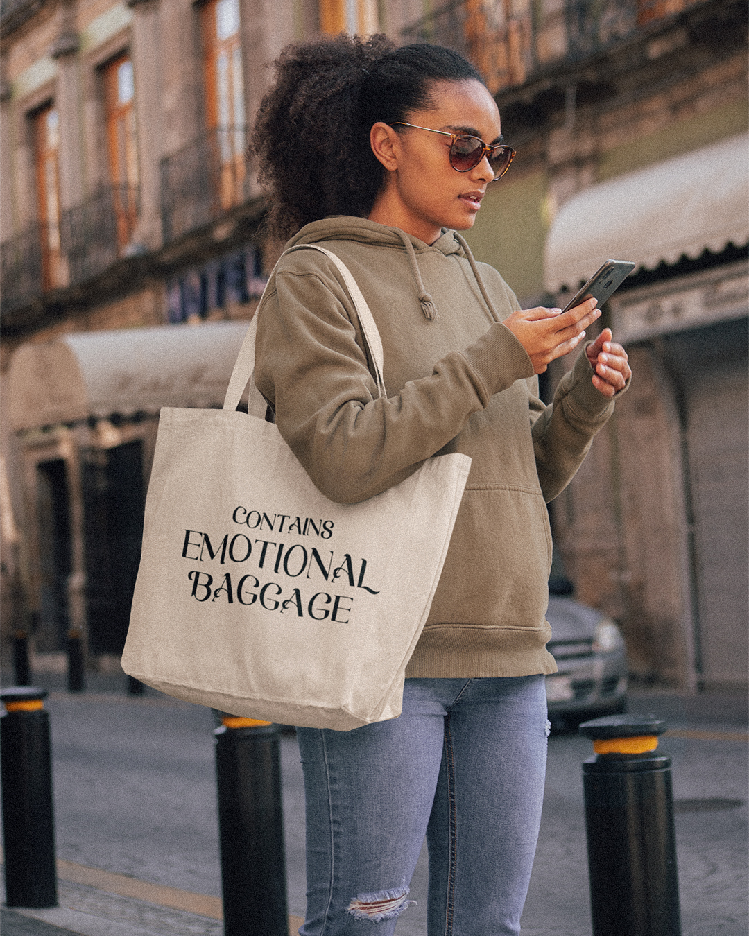 Contains Emotional Baggage Tote Bag - Funny Tote Bags Shopper - Contains Emotional Baggage Tote Bag Shopper