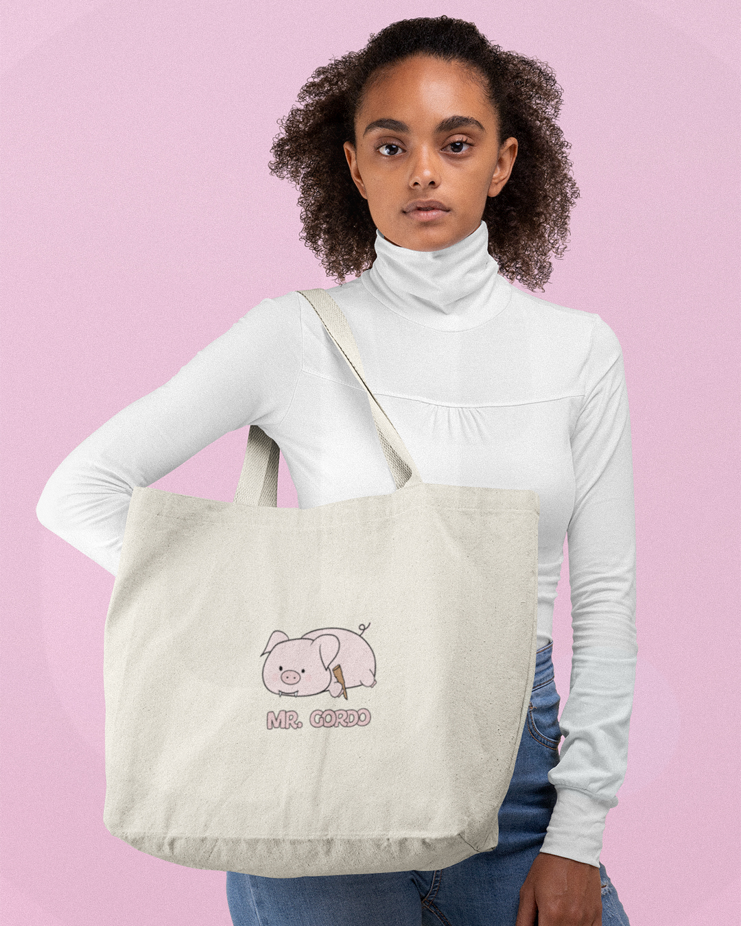 Cute Kawaii Pig Mr Gordo Tote Bag - Buffy The Vampire Slayer Inspired Tote Bag Shopper - Buffy Mr Gordo Tote Bag - Mr Gordo Buffy The Vampire Slayer Inspired Tote Bag Shopper