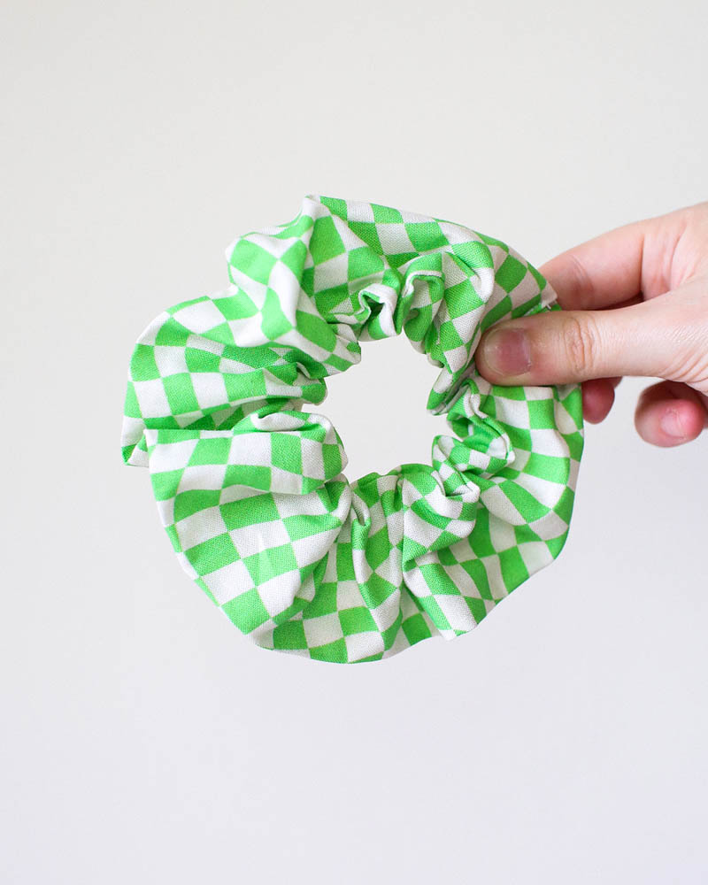 Green Checkerboard Scrunchie - Summer Cotton Scrunchies - Green Checkerboard Scrunchie