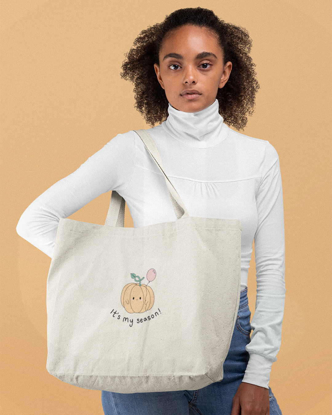 It's My Season Cute Pumpkin Kawaii Halloween Tote Bag - Kawaii Pumpkin Spooky Season Tote Bag Shopper - It's My Season Cute Pumpkin Halloween Tote Bag