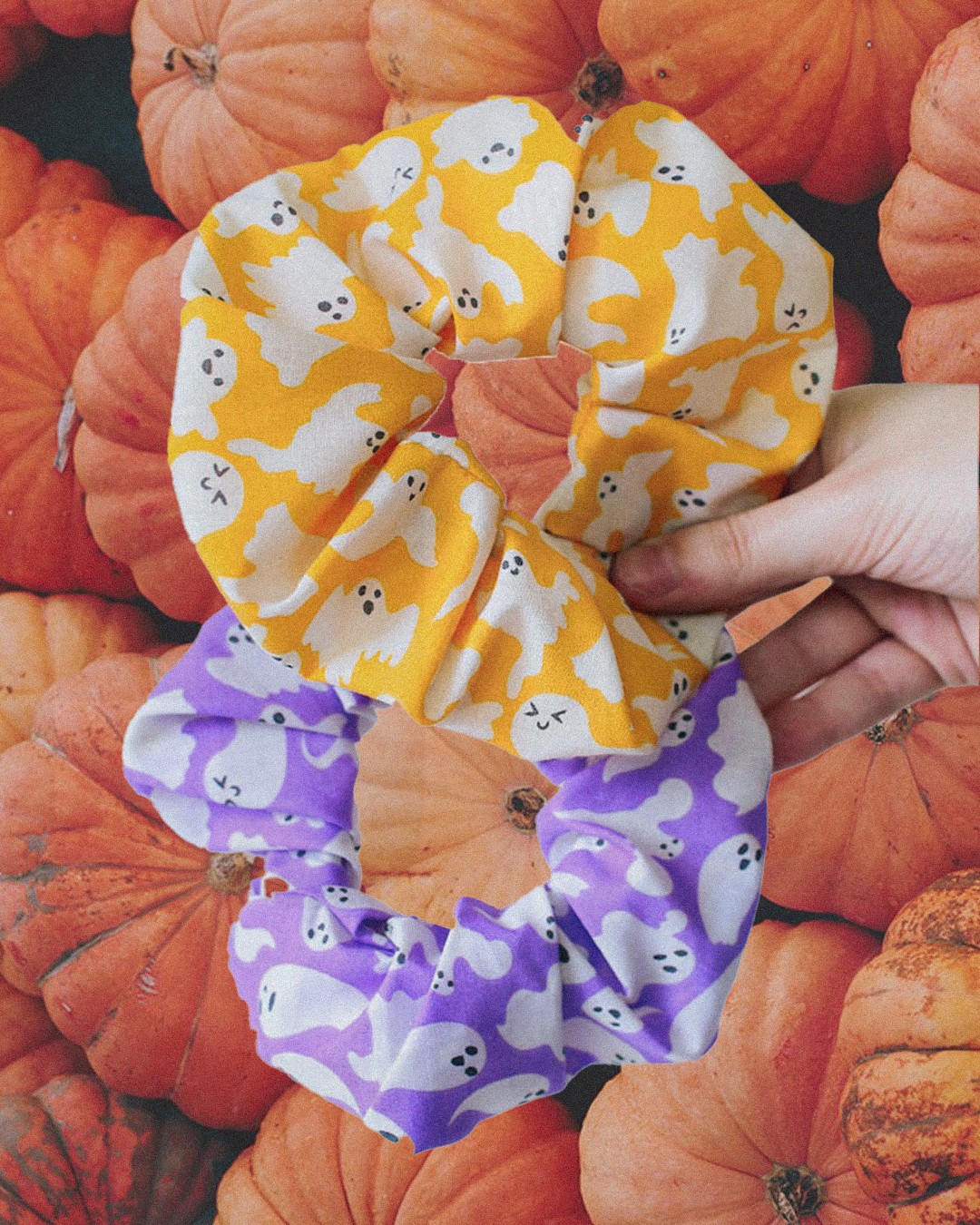 Orange Purple Ghost Halloween Scrunchies (2 Pack) - Spooky Season Halloween Large Cotton Scrunchies - Ghost Halloween Scrunchies