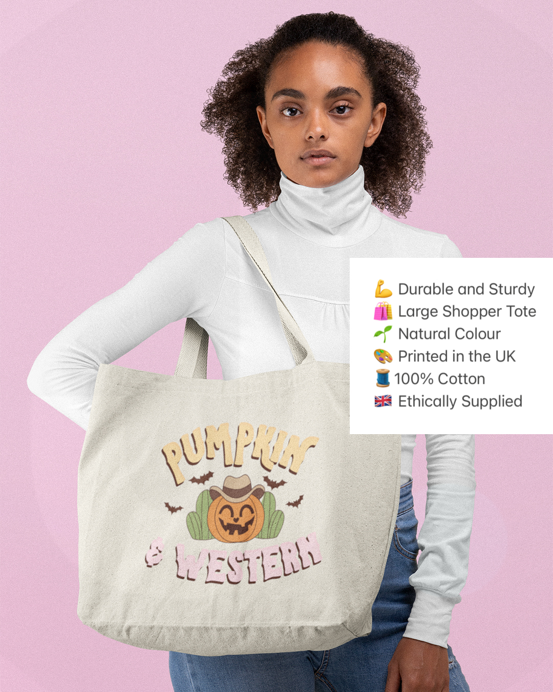 Pumpkin and Western Tote Bag Shopper - Pumpkin and Western Tote Bag - Halloween Country and Western Shopper Tote Bag