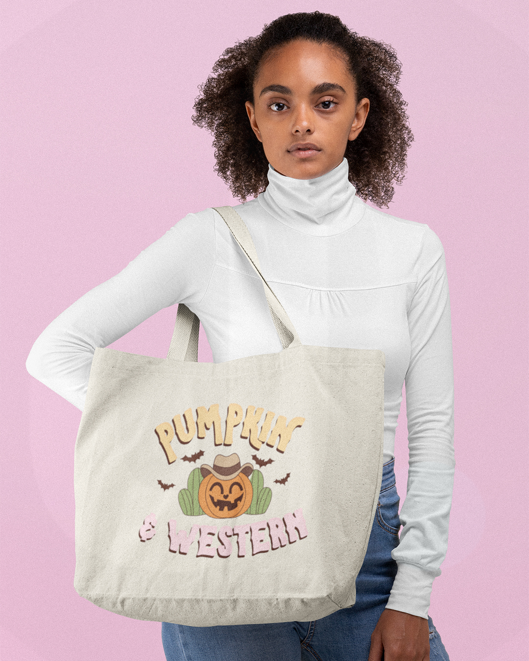 Pumpkin and Western Tote Bag - Halloween Country and Western Shopper Tote Bag - Pumpkin and Western Tote Bag Shopper