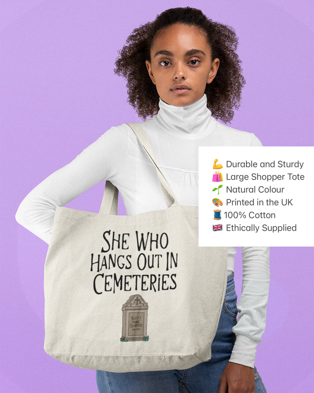She Who Hangs Out In Cemeteries Tote Bag - Buffy The Vampire Slayer Inspired Tote Bag - Slayer Shopper Tote Bag - She Who Hangs Out In Cemeteries Buffy Inspired Tote Bag