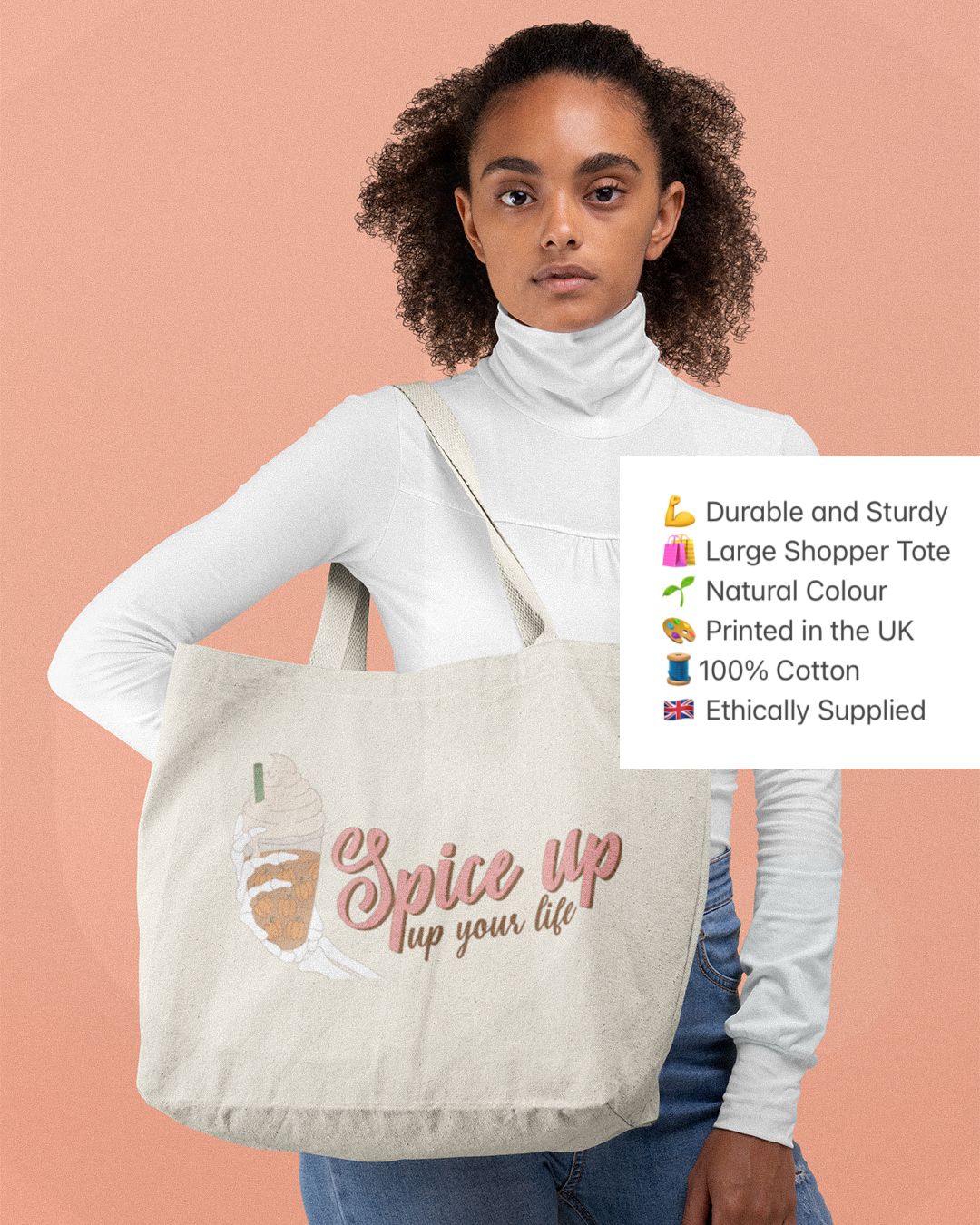 Spice Up Your Life Tote Bag - Spooky Season Skeleton's Hand Pumpkin Spiced Latte Tote Bag - Halloween Pumpkin Spiced Latte Shopper Tote Bag - Pumpkin Spiced Latte Tote Bag Shopper