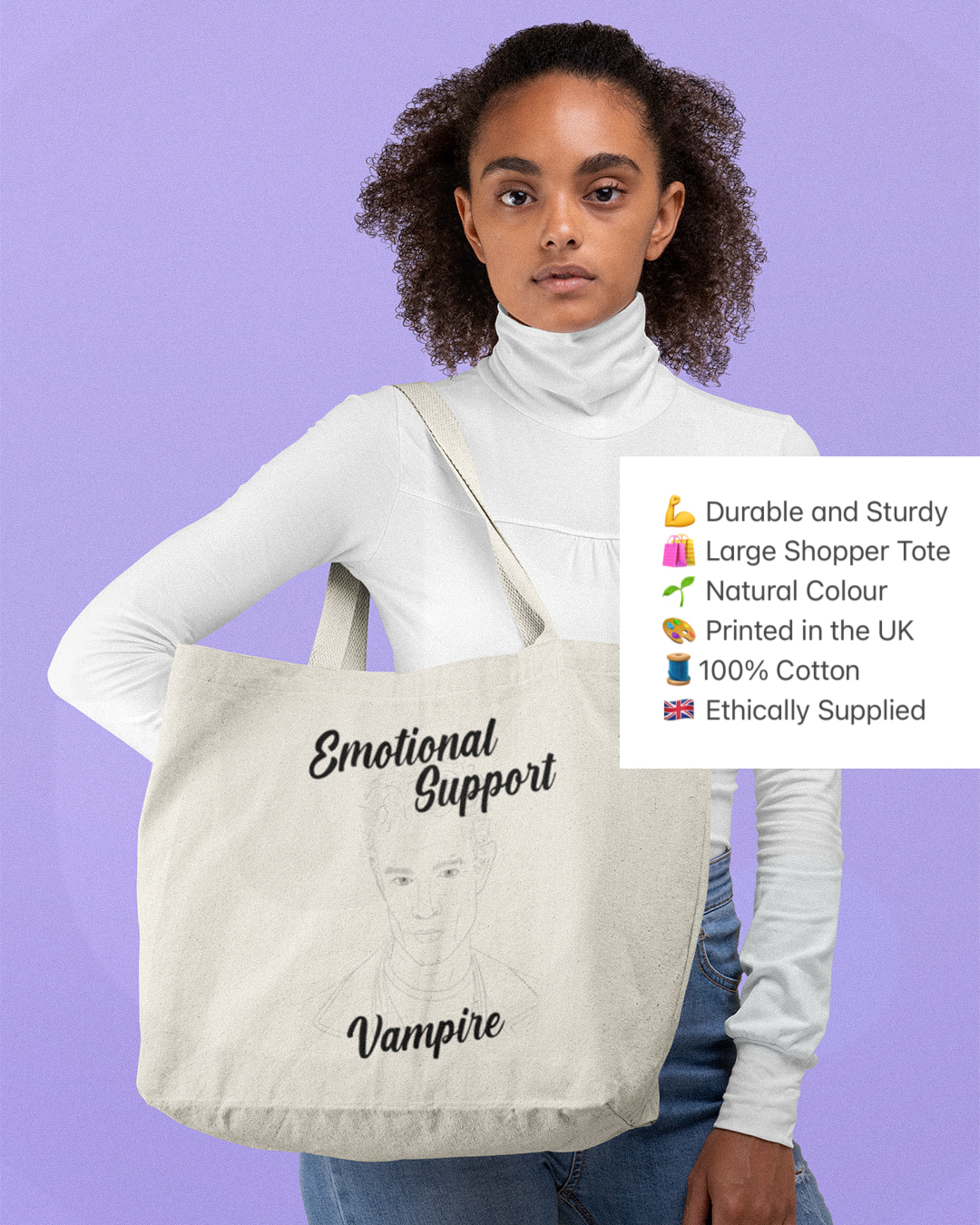 Spike Is My Emotional Support Vampire Buff Inspired Tote Bag - Spike Is My Emotional Support Vampire Tote Bag - Buffy The Vampire Slayer Inspired Tote Bag - Buffy Spike Inspired Shopper Tote Bag