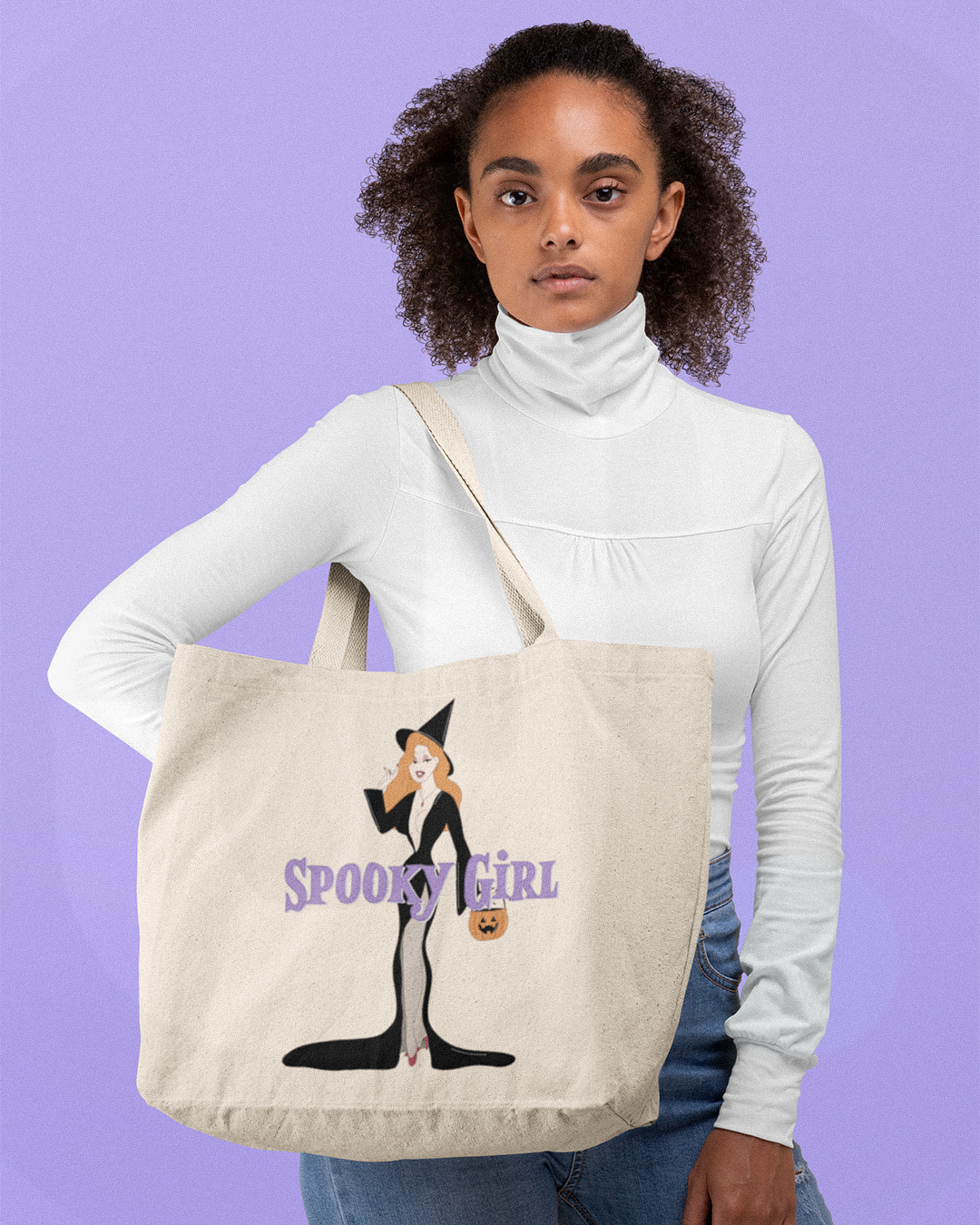 Spooky Girl Pin Up Tote Bag - Pin Up Witch Tote Bag - Spooky Sexy Halloween Shopper Tote Bag - Spooky Girl Pin Up Halloween Tote Bag