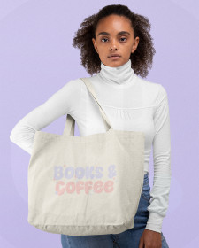 Books and Coffee Tote Bag - Books and Coffee Lover Retro Sparkle Tote Bag Shopper - Books and Coffee Tote Bag Shopper