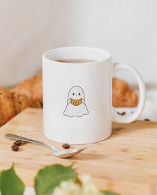 Cute Croissant Ghost Mug - Kawaii Ghost Halloween Mug - Cute Spooky Season Mug - Cute Croissant Ghost Halloween Mug 