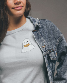 Cute Croissant Ghost T-Shirt- Kawaii Ghost Halloween T-Shirt - Cute Spooky Season T-Shirt - Cute Croissant Ghost Halloween T-Shirt