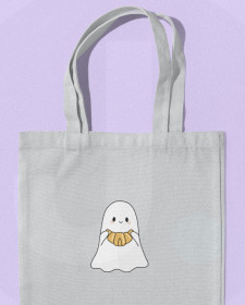 Cute Croissant Ghost Tote Bag - Kawaii Ghost Halloween Tote Bag - Cute Spooky Season Tote Bag - Cute Croissant Ghost Halloween Tote Bag