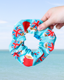 Great British Teatime Cotton Scrunchie - Union Jack English Tea British Scrunchie - English Tea British Scrunchie