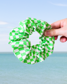 Green Checkerboard Scrunchie - Summer Cotton Scrunchies - Green Checkerboard Scrunchie